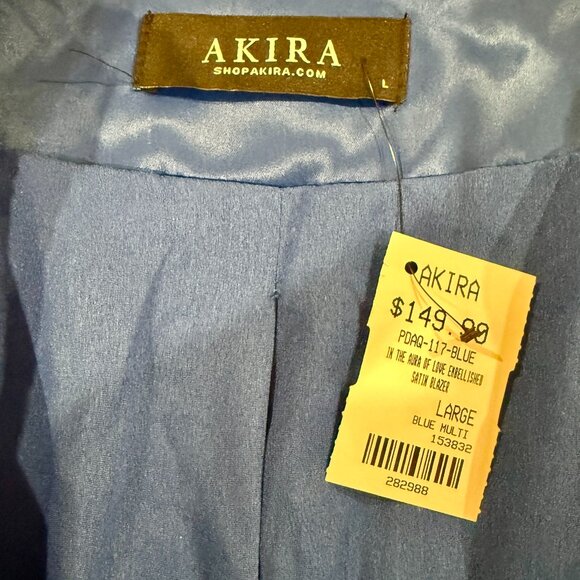 NWT AKIRA Royal Blue Embellished Satin Double Breasted Blazer, Rhinestone - Picture 4 of 9